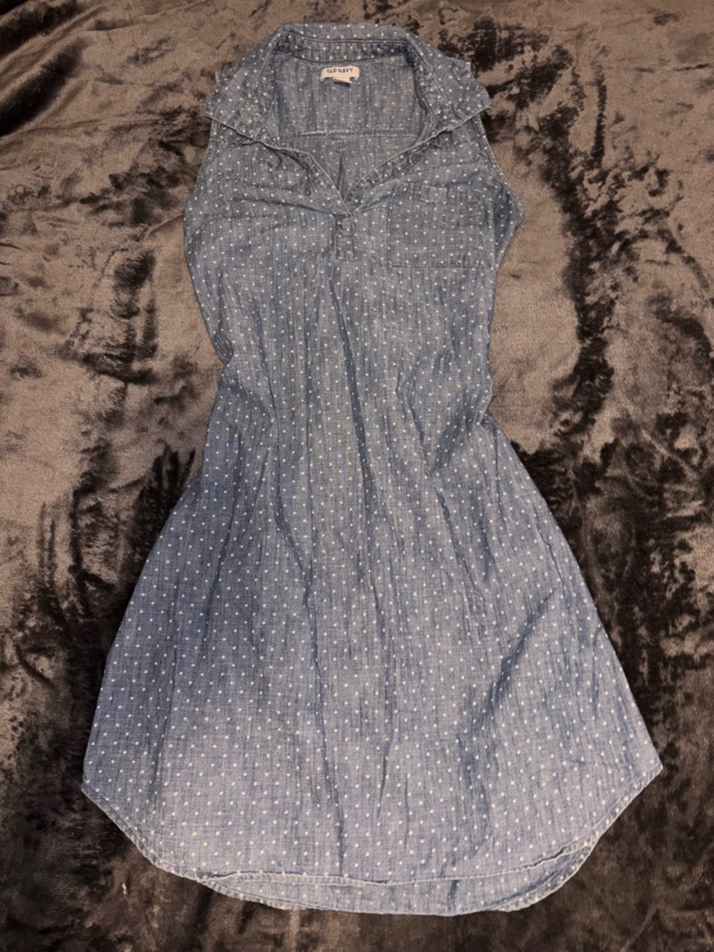 Old Navy Blue Chambray Polka Dot Sleeveless Shirt Dress
